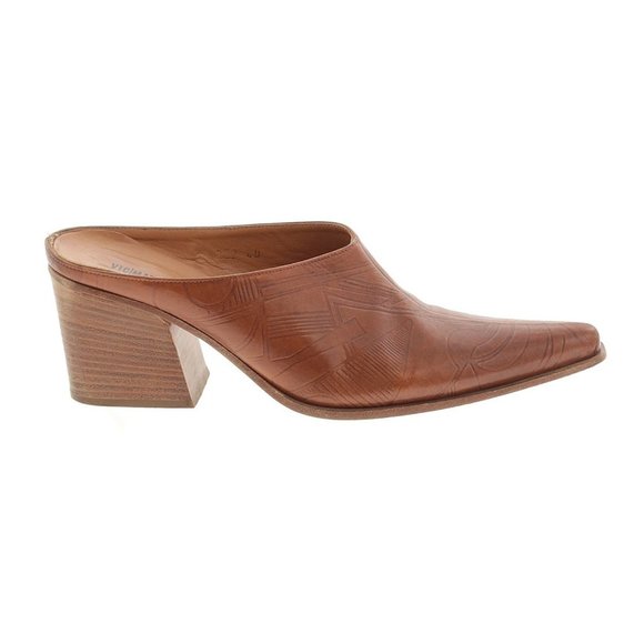 Vic Matie Shoes - Vic Matie Tooled Leather Mules Brown Western Boho